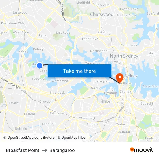 Breakfast Point to Barangaroo map
