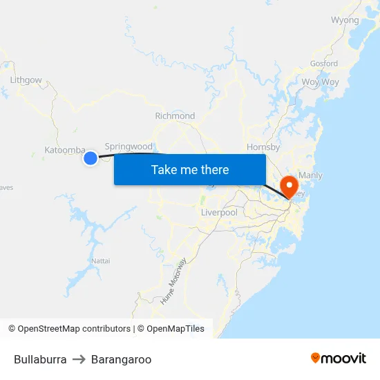 Bullaburra to Barangaroo map