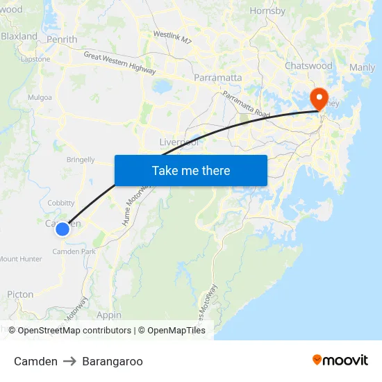 Camden to Barangaroo map