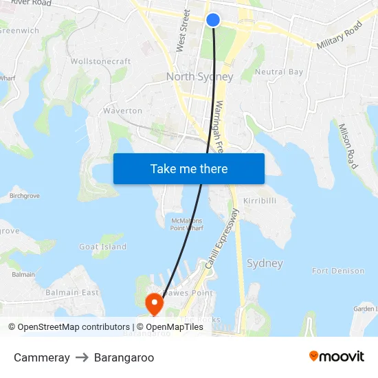 Cammeray to Barangaroo map