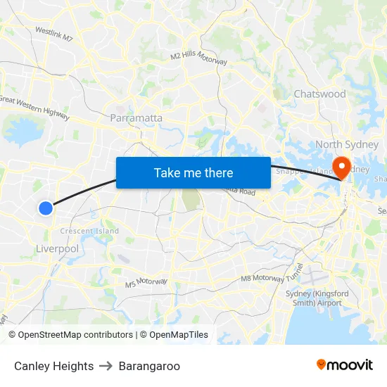 Canley Heights to Barangaroo map