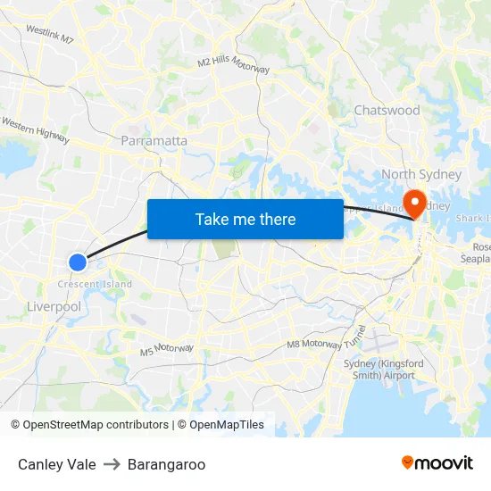 Canley Vale to Barangaroo map