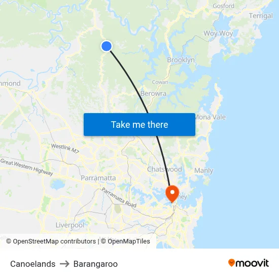 Canoelands to Barangaroo map