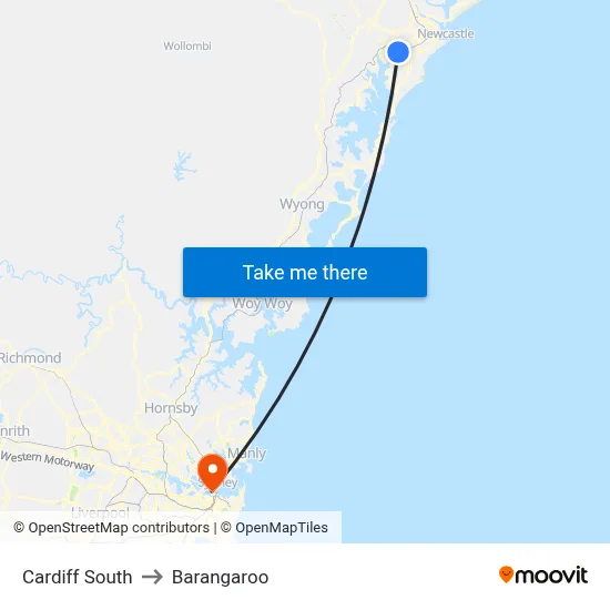 Cardiff South to Barangaroo map