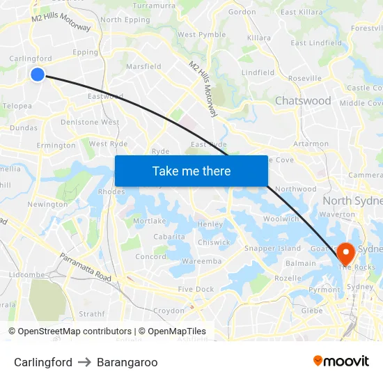 Carlingford to Barangaroo map
