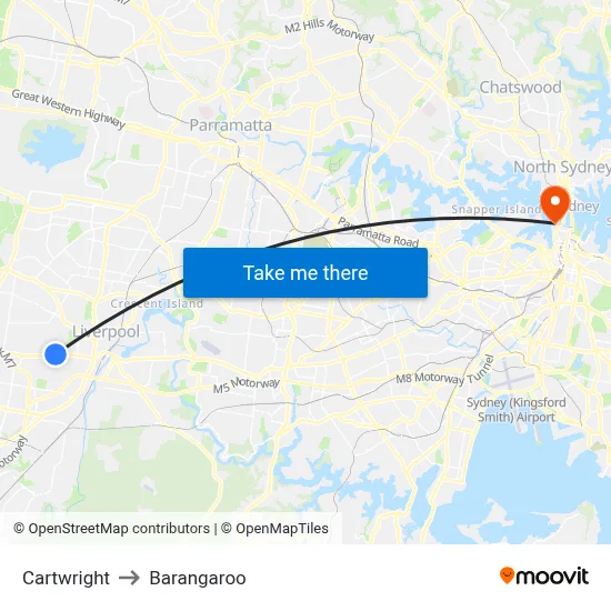 Cartwright to Barangaroo map
