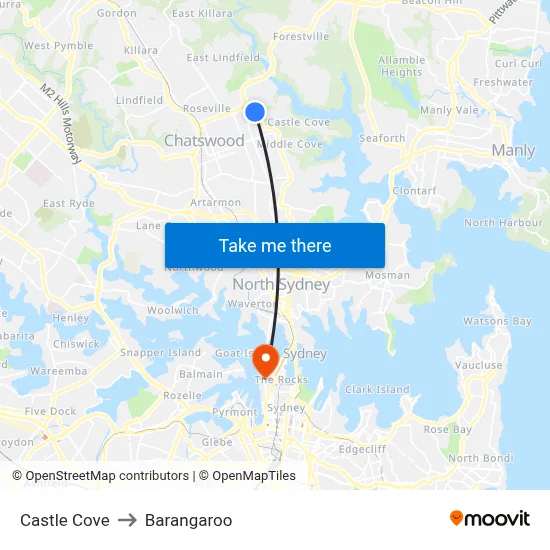Castle Cove to Barangaroo map