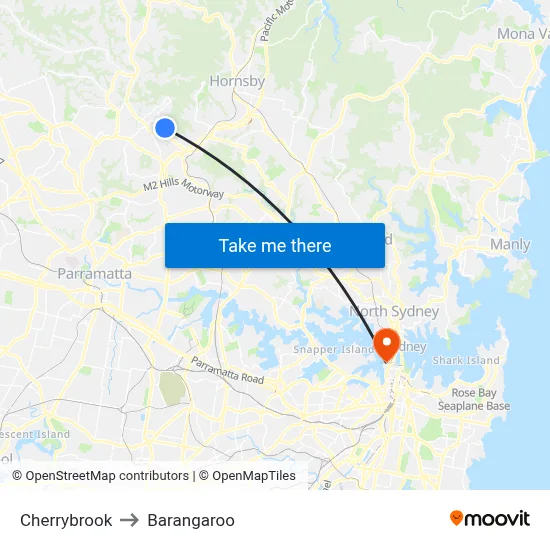 Cherrybrook to Barangaroo map
