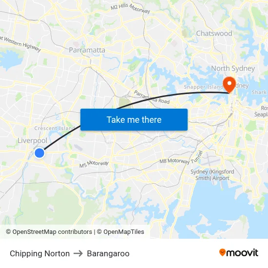 Chipping Norton to Barangaroo map