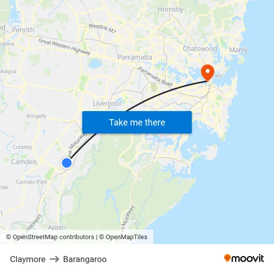 Claymore to Barangaroo map