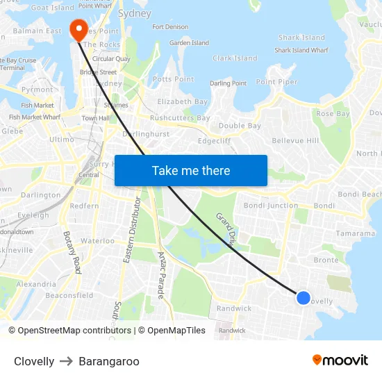 Clovelly to Barangaroo map