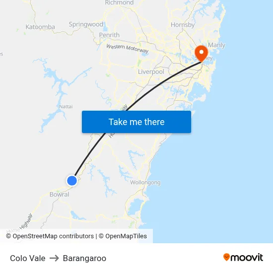 Colo Vale to Barangaroo map