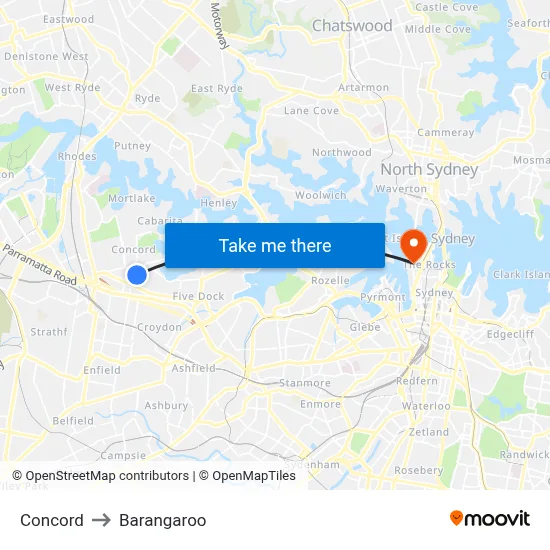 Concord to Barangaroo map