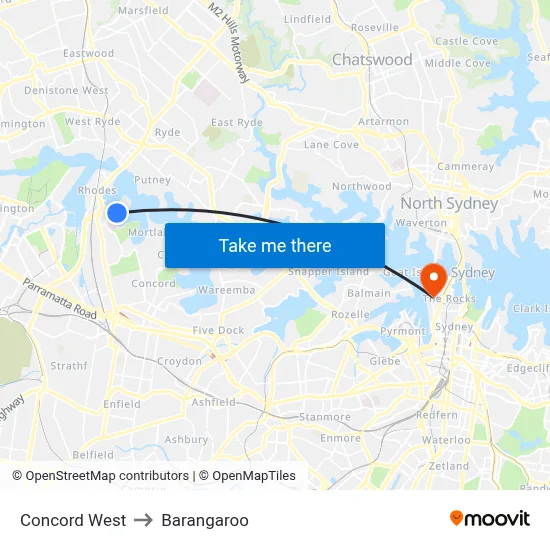 Concord West to Barangaroo map