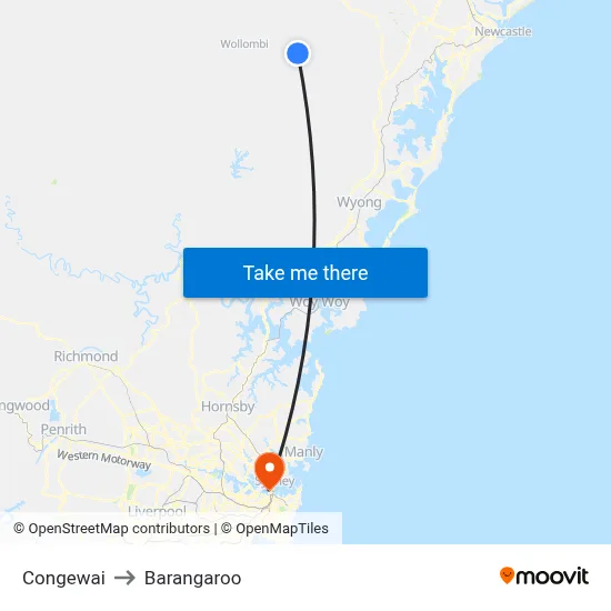 Congewai to Barangaroo map