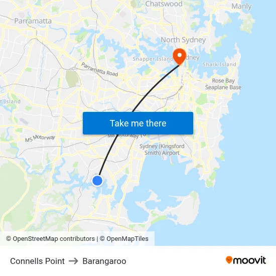 Connells Point to Barangaroo map