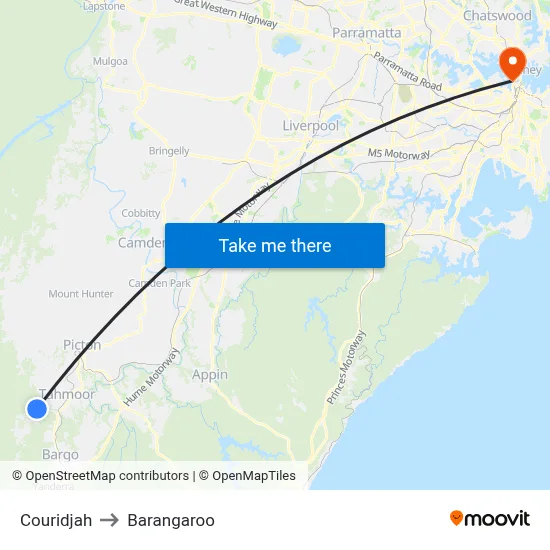 Couridjah to Barangaroo map