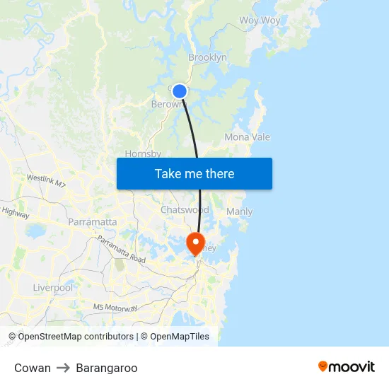 Cowan to Barangaroo map