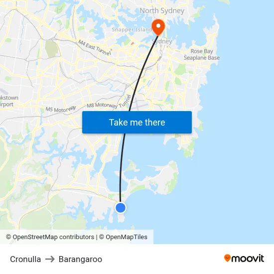 Cronulla to Barangaroo map