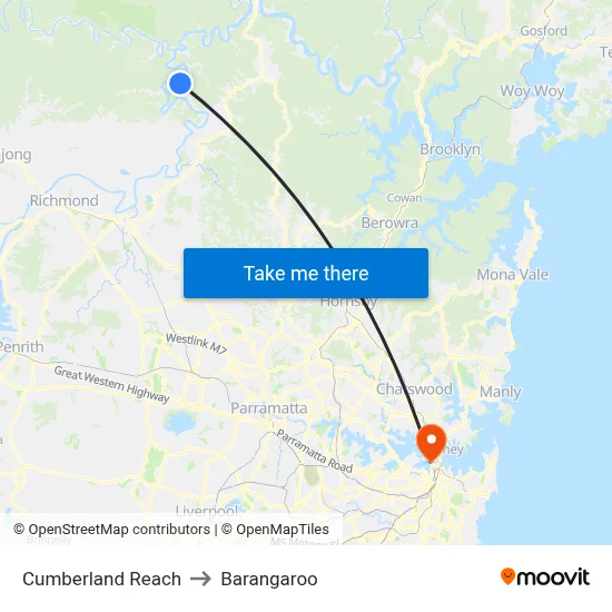 Cumberland Reach to Barangaroo map