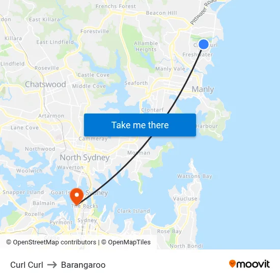 Curl Curl to Barangaroo map