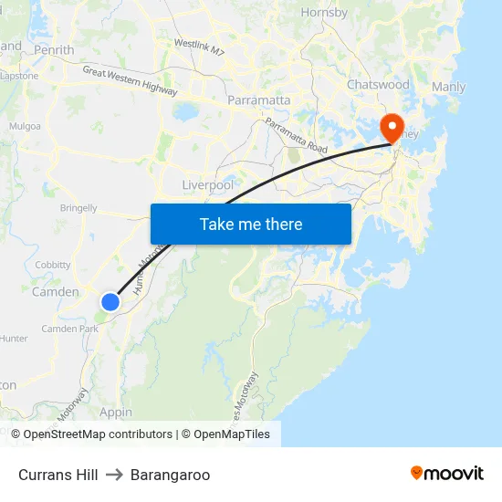 Currans Hill to Barangaroo map