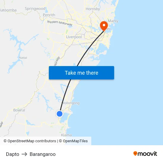 Dapto to Barangaroo map