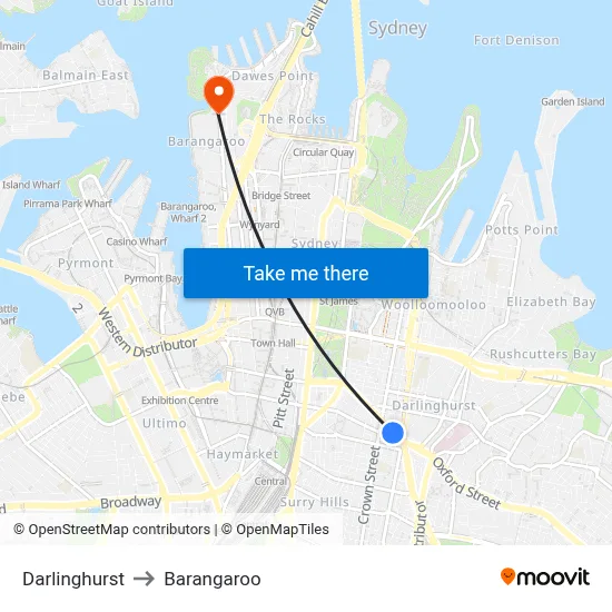 Darlinghurst to Barangaroo map