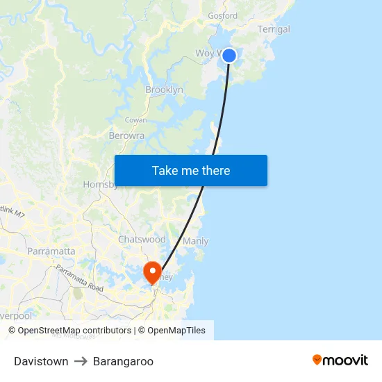 Davistown to Barangaroo map