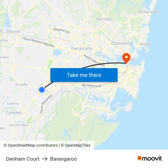 Denham Court to Barangaroo map