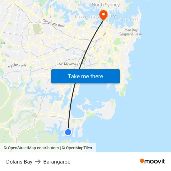 Dolans Bay to Barangaroo map