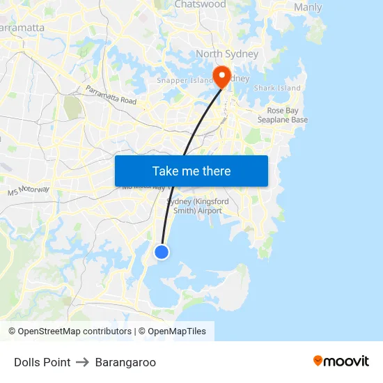 Dolls Point to Barangaroo map