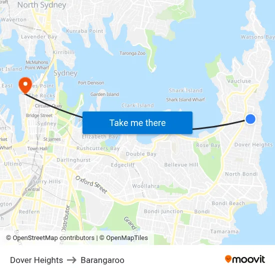 Dover Heights to Barangaroo map