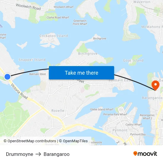 Drummoyne to Barangaroo map