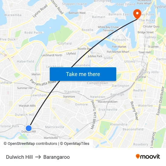 Dulwich Hill to Barangaroo map