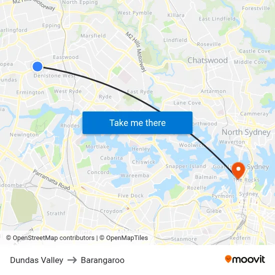 Dundas Valley to Barangaroo map