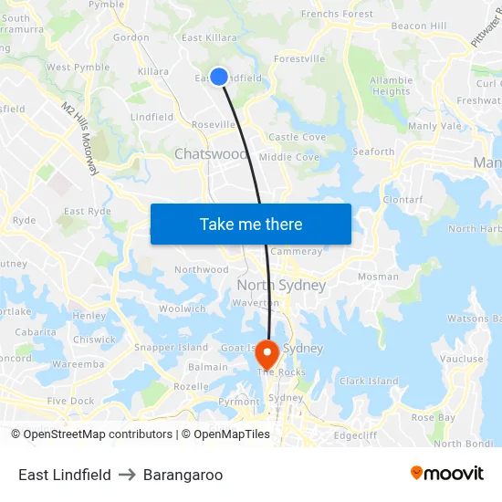 East Lindfield to Barangaroo map