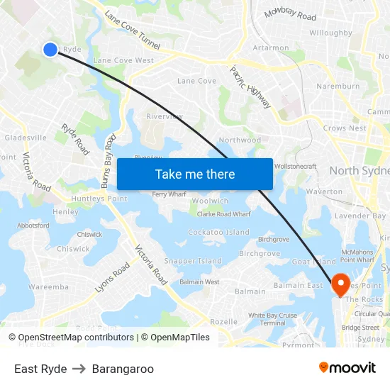 East Ryde to Barangaroo map