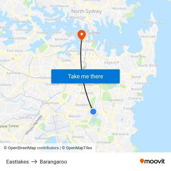 Eastlakes to Barangaroo map
