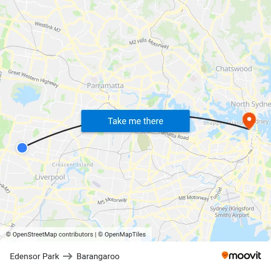 Edensor Park to Barangaroo map