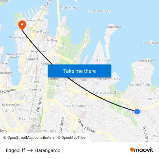 Edgecliff to Barangaroo map
