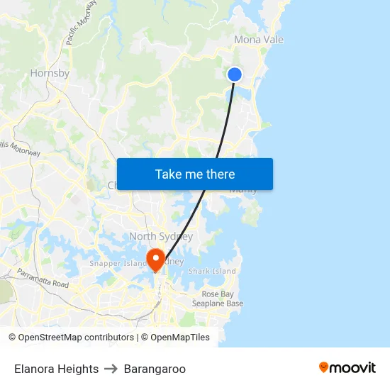 Elanora Heights to Barangaroo map