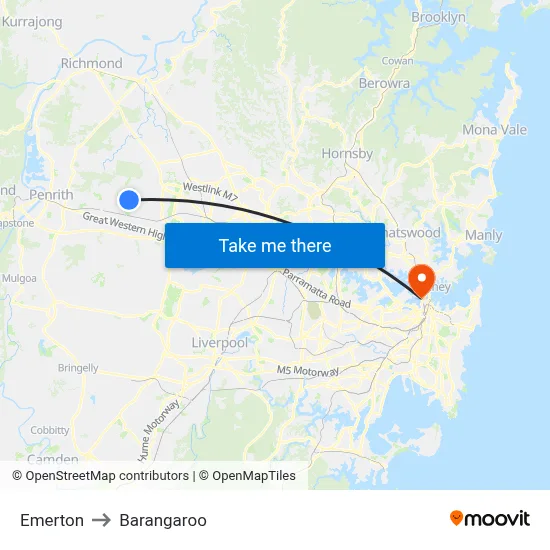 Emerton to Barangaroo map