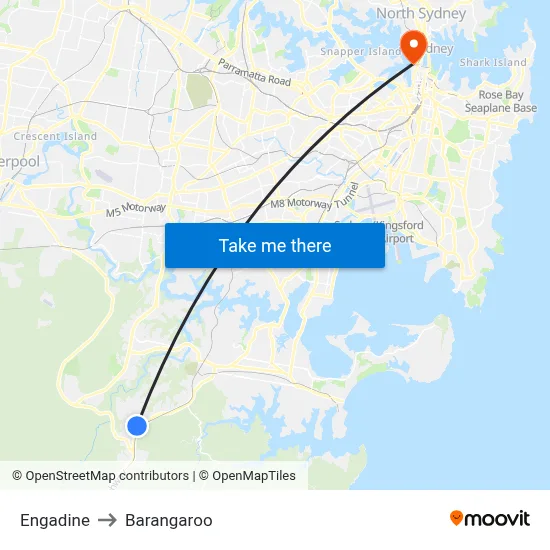 Engadine to Barangaroo map