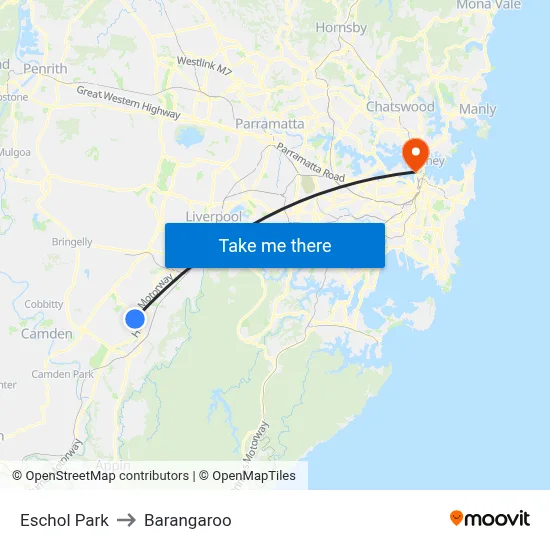 Eschol Park to Barangaroo map