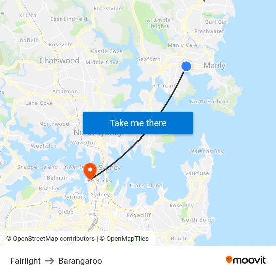 Fairlight to Barangaroo map