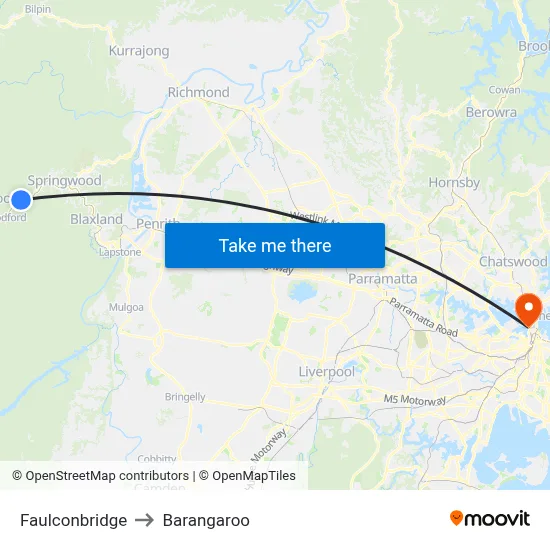 Faulconbridge to Barangaroo map