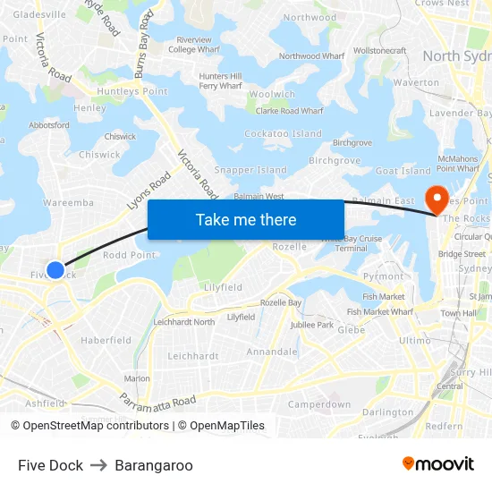 Five Dock to Barangaroo map