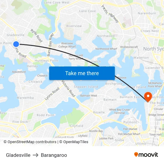 Gladesville to Barangaroo map