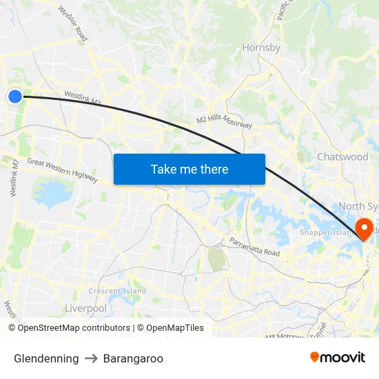 Glendenning to Barangaroo map